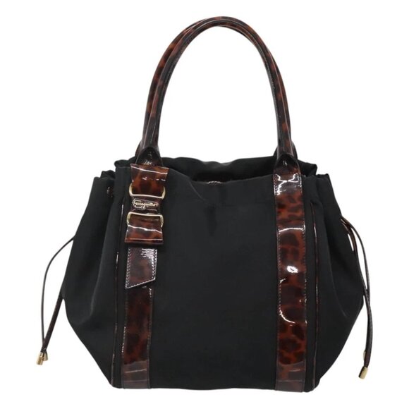 Salvatore Ferragamo Shoulder Bag Nylon Black Gold Auth 118189 - Picture 1 of 14